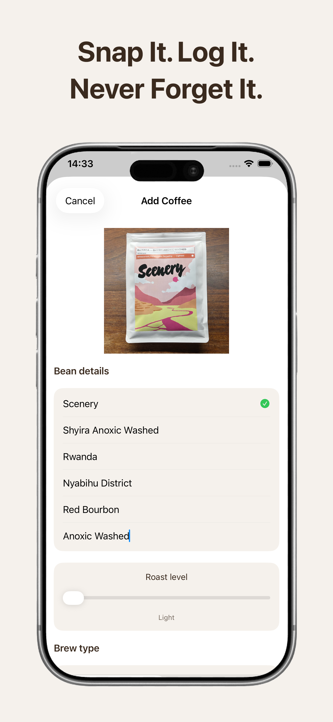 Logging a coffee bean in Phika